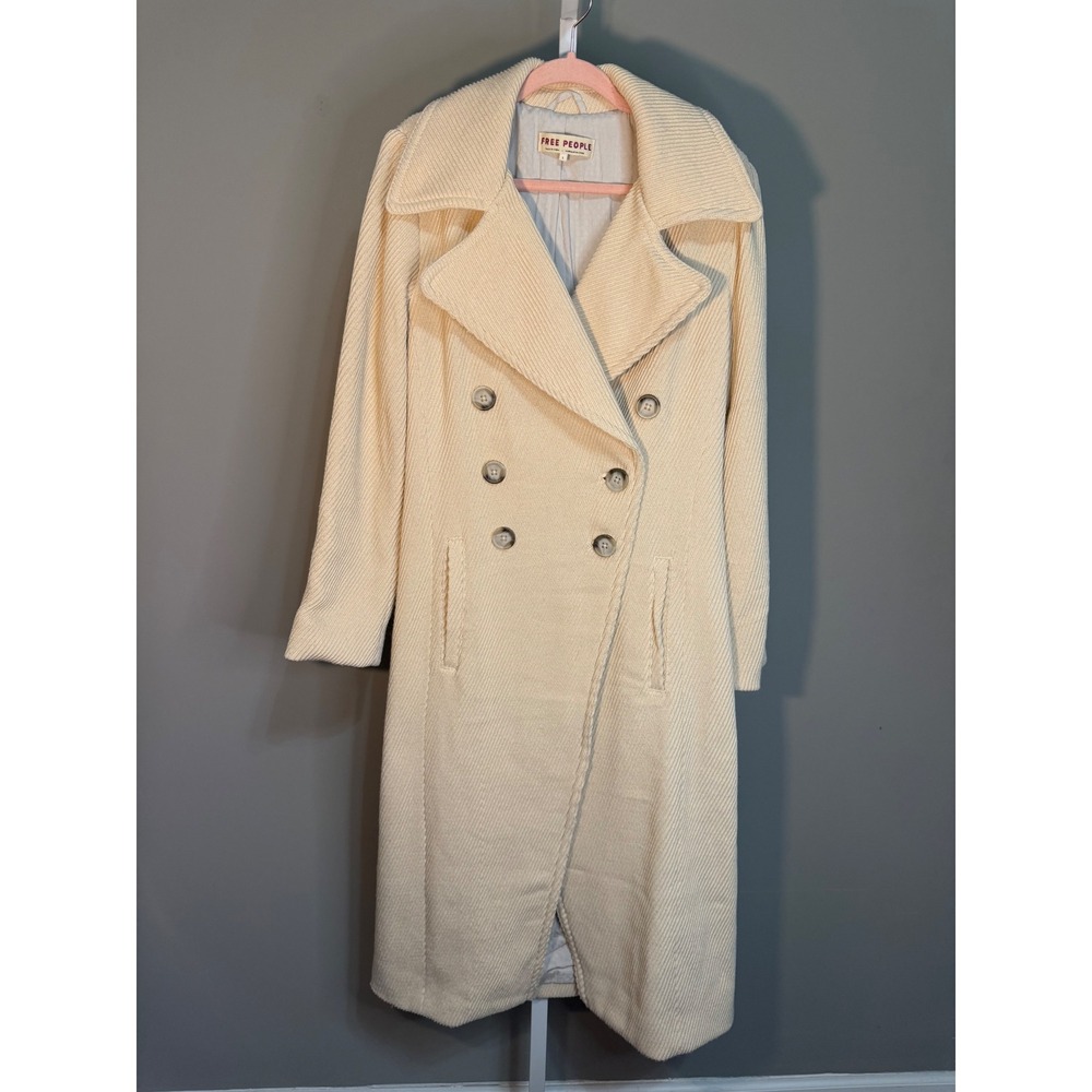 Free People Cream Heavy Corduroy Double Breasted Coat Jacket‎ Women's Large Wool